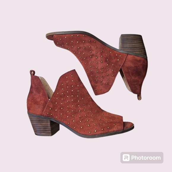 Lucky Brand Barlenna Studded Peep Toe Booties Size 8.5 - Picture 2 of 7
